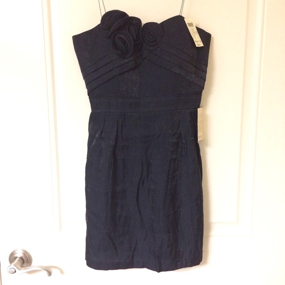 Arden B Navy Blue Rosette Shimmer Strapless Tube Dress - Picture 7 of 9